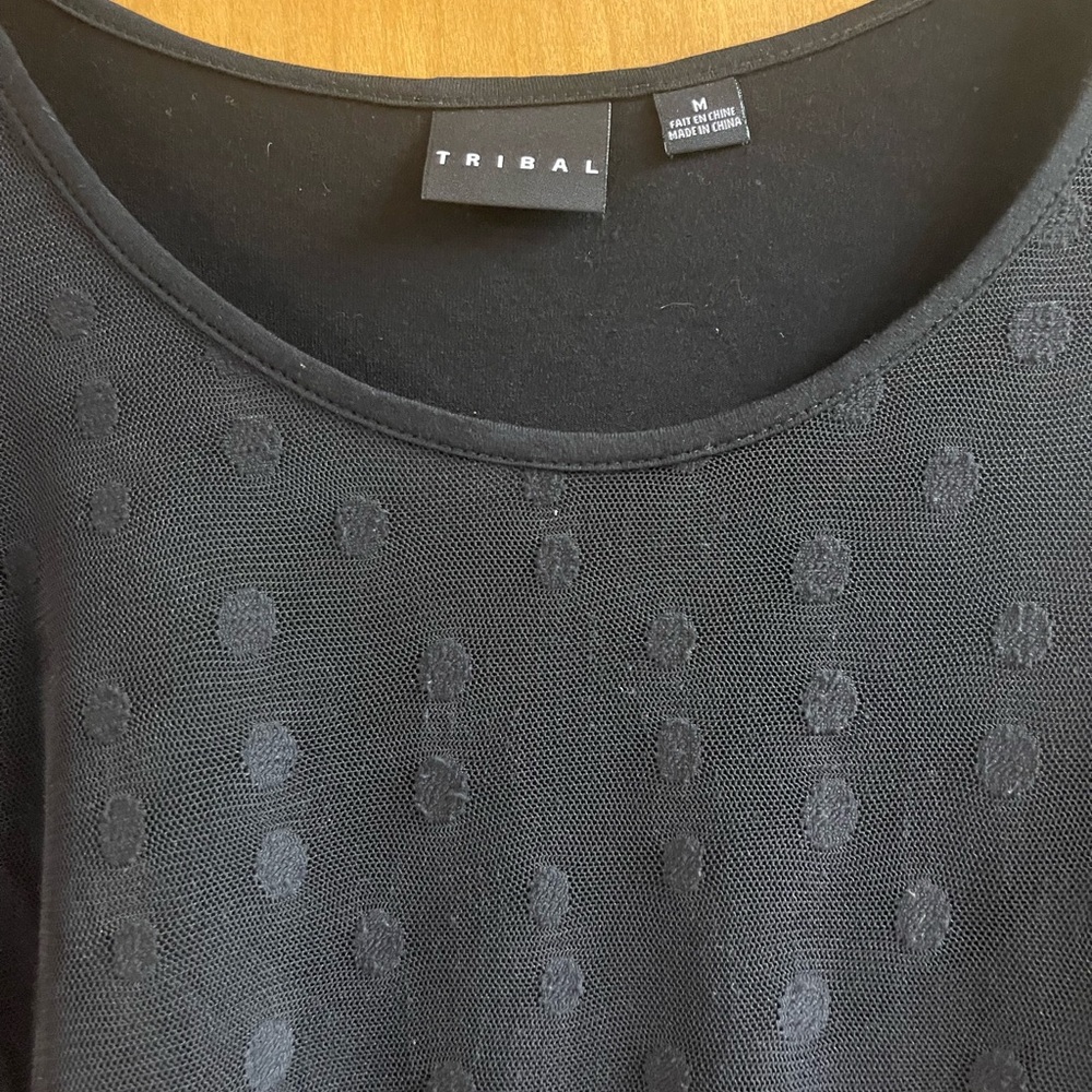 Tribal Black Dotted Sheer Sleeve Top - Picture 8 of 8